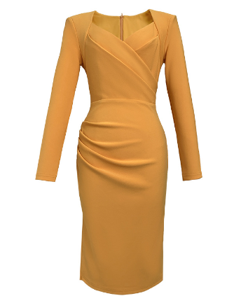 French Business Waist Yellow Dress for Women